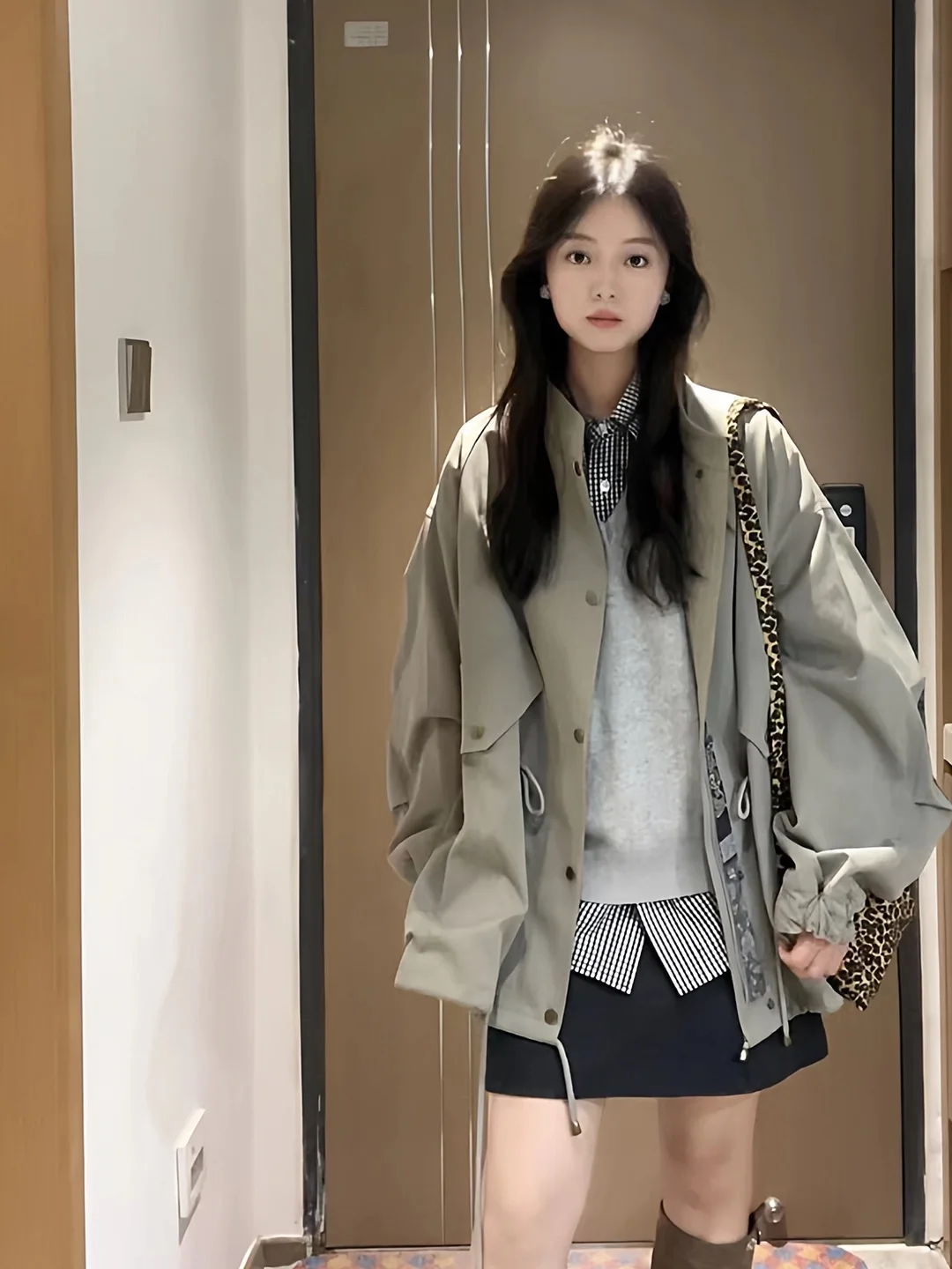 2025 primavera outono coreano sle dstring gola casaco feminino solto briti sle blusão longo sve zíper puro...