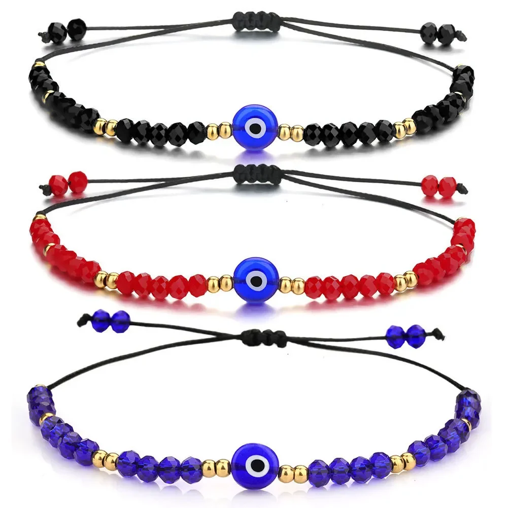 10pc Turkish Evil Red Blue Eye Beads Bracelet Braided Rope Chain Colorful Crystal Bracelets for Women Handmade Jewelry Gift