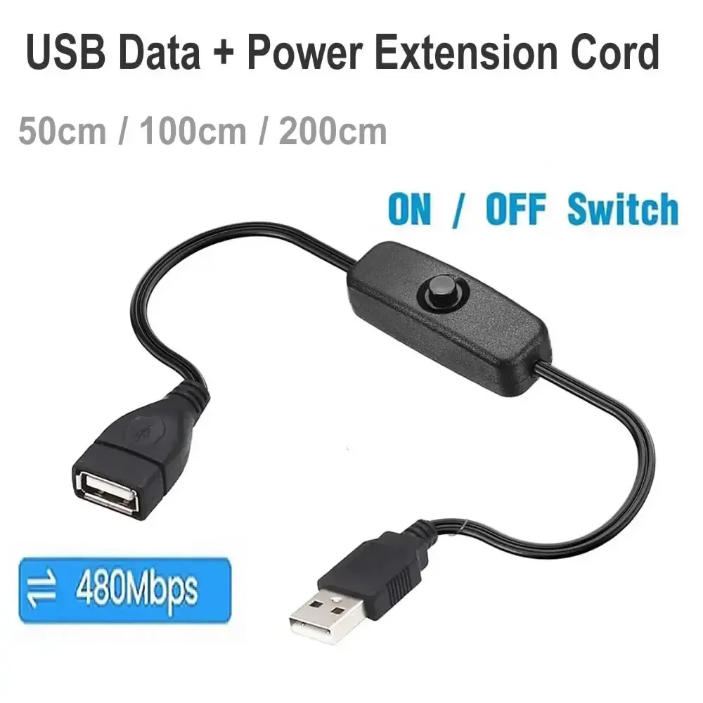 USB 2.0 Male to Female Extension Cable with On/Off Switch Data Transfer and Charging for LED Lamp/USB Flash/Fan/LED Strips Etc
