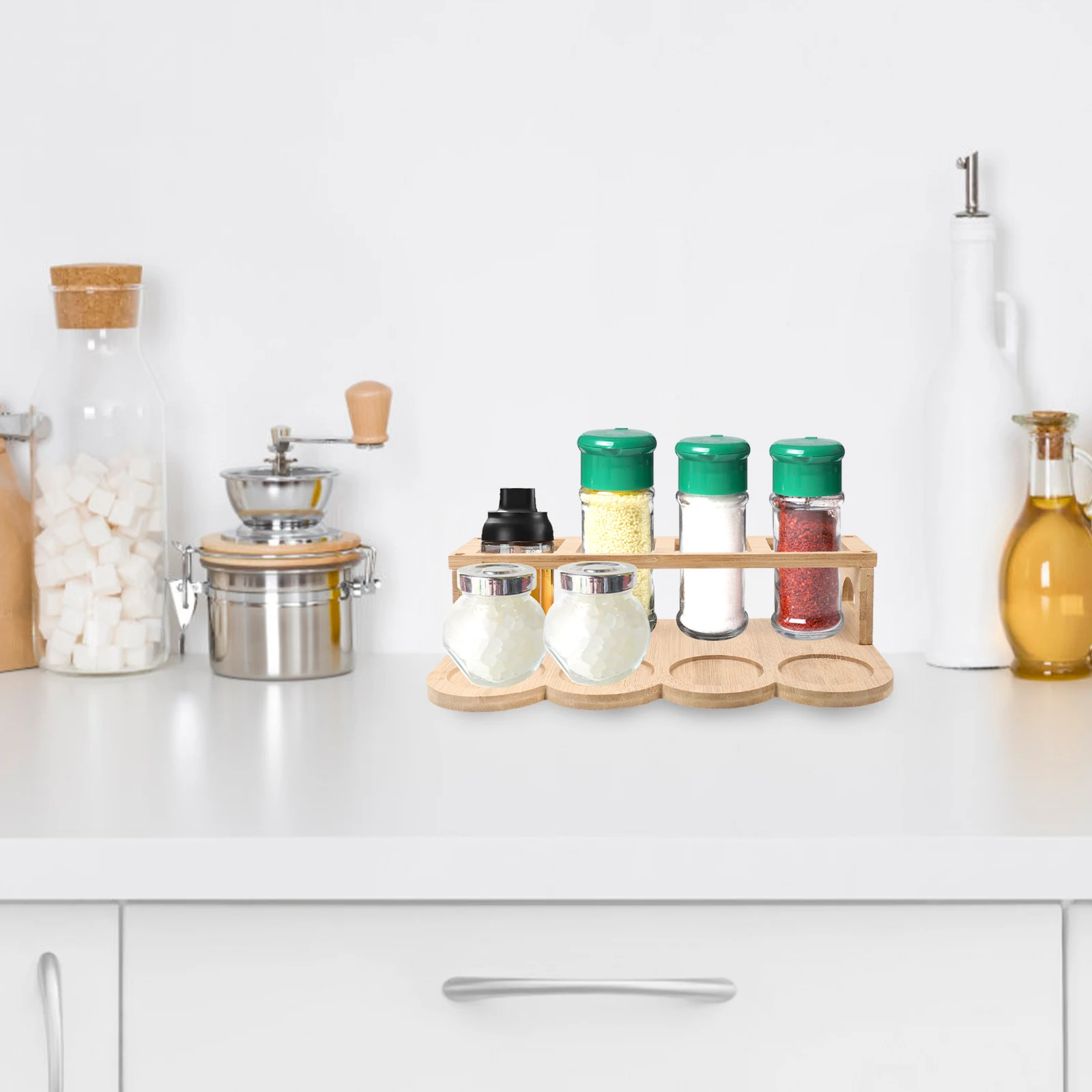 

Wooden Oil Pot Rack Kitchen Storage Organizer for Spice Jars Seasoning Bottles Salt Pepper Containers Candy Cans Condiment