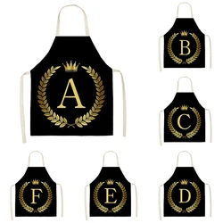 Black Gold Crown Letter Print Kitchen Apron Women's Men's Linen Apron Cooking Home Cleaning Tools Sleeveless Bib