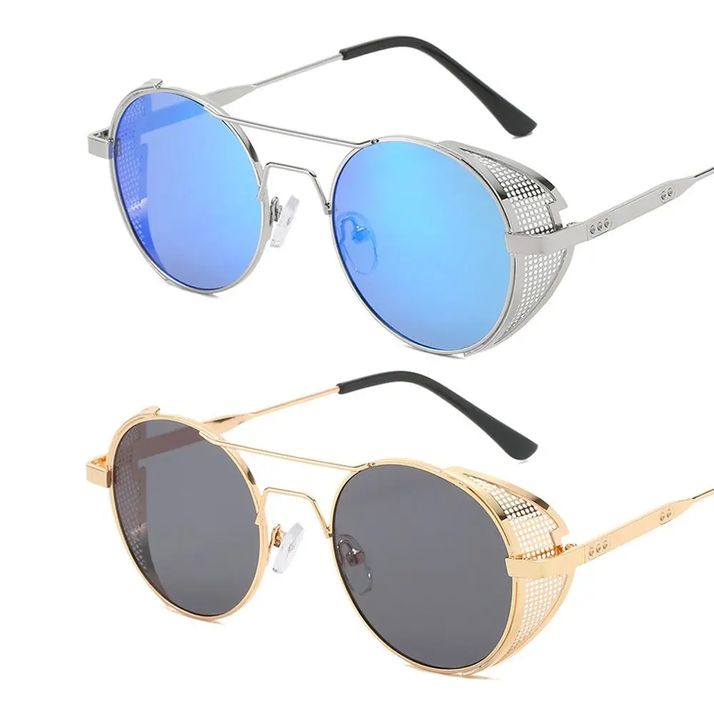 Beach Eye Protection Punk Metal Sunglasses Anti-UV Round Frame Retro Sunglasses Trendy Travel Accessories Eyewear