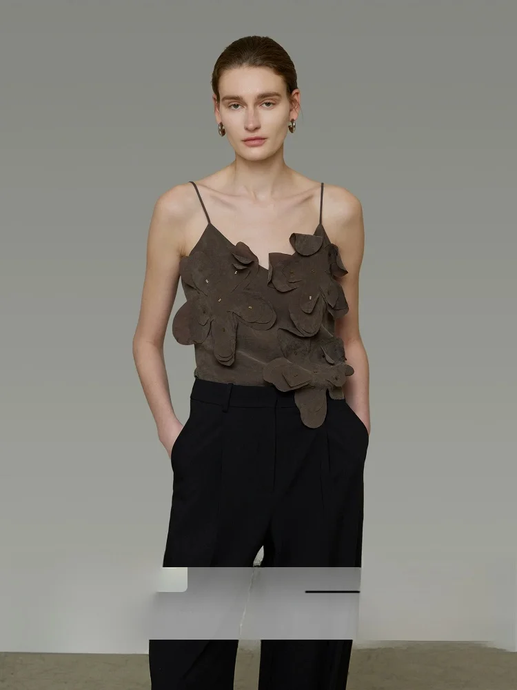 

UNSPOKEN Summer Petal Design Loose Fit Versatile Slimming High-End Feel Strap Top Quality Regenerated Fiber Women's Vest