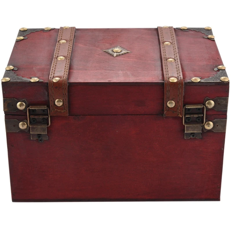 3X Retro Treasure Chest Vintage Wooden Storage Box Antique Style Jewelry Organizer For Jewelry Box Trinket Box Big