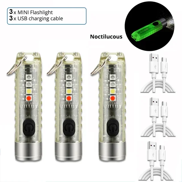 Mini-Schlüsselanhänger-Taschenlampe Typ C, schnelles Aufladen, IP66, wasserdichte Taschenlampe mit Magnet, Multifunktions-Warnung, Camping-Taschenlampe