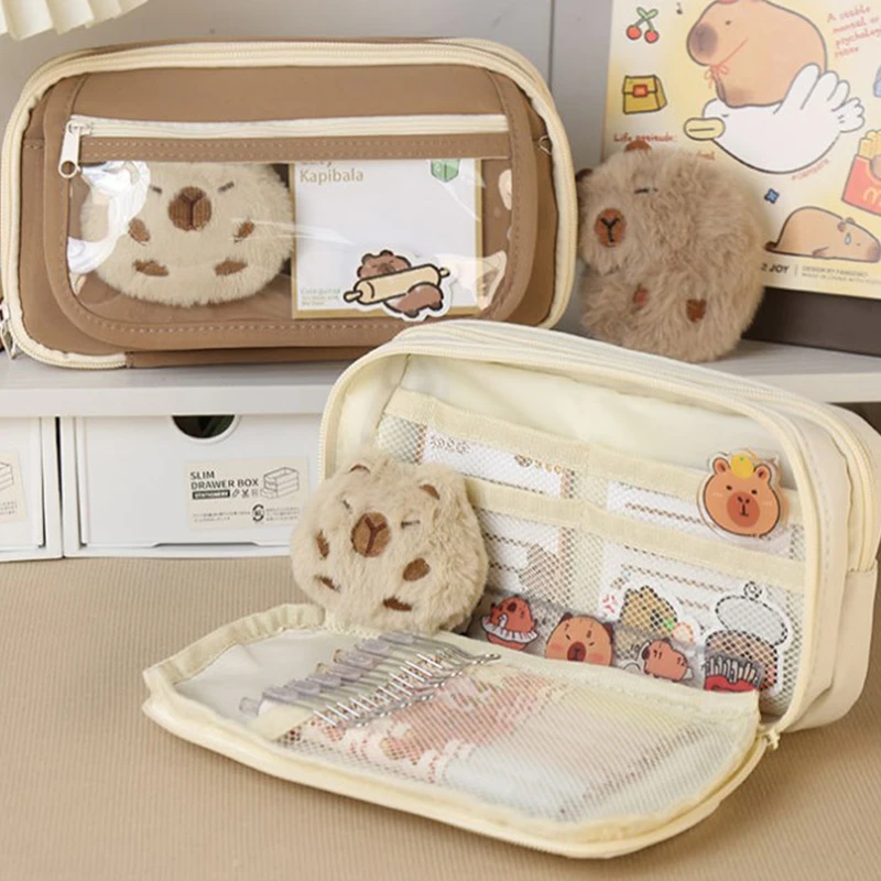 New Capibala Pencil Bag Stationery Bag Cute Fabric Pencil Case Kawaii Dirty-resistant Large-capacity High-looking Pencil Case