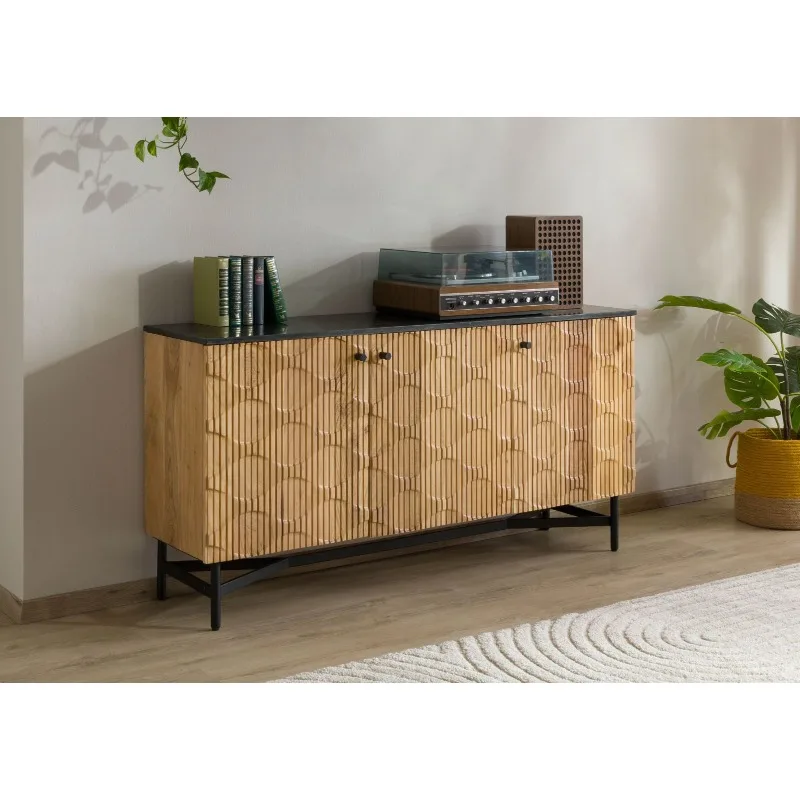Combohome Solid Wood Acacia Color Sideboard & Console Table Eco-Friendly Durable Living Room Furniture