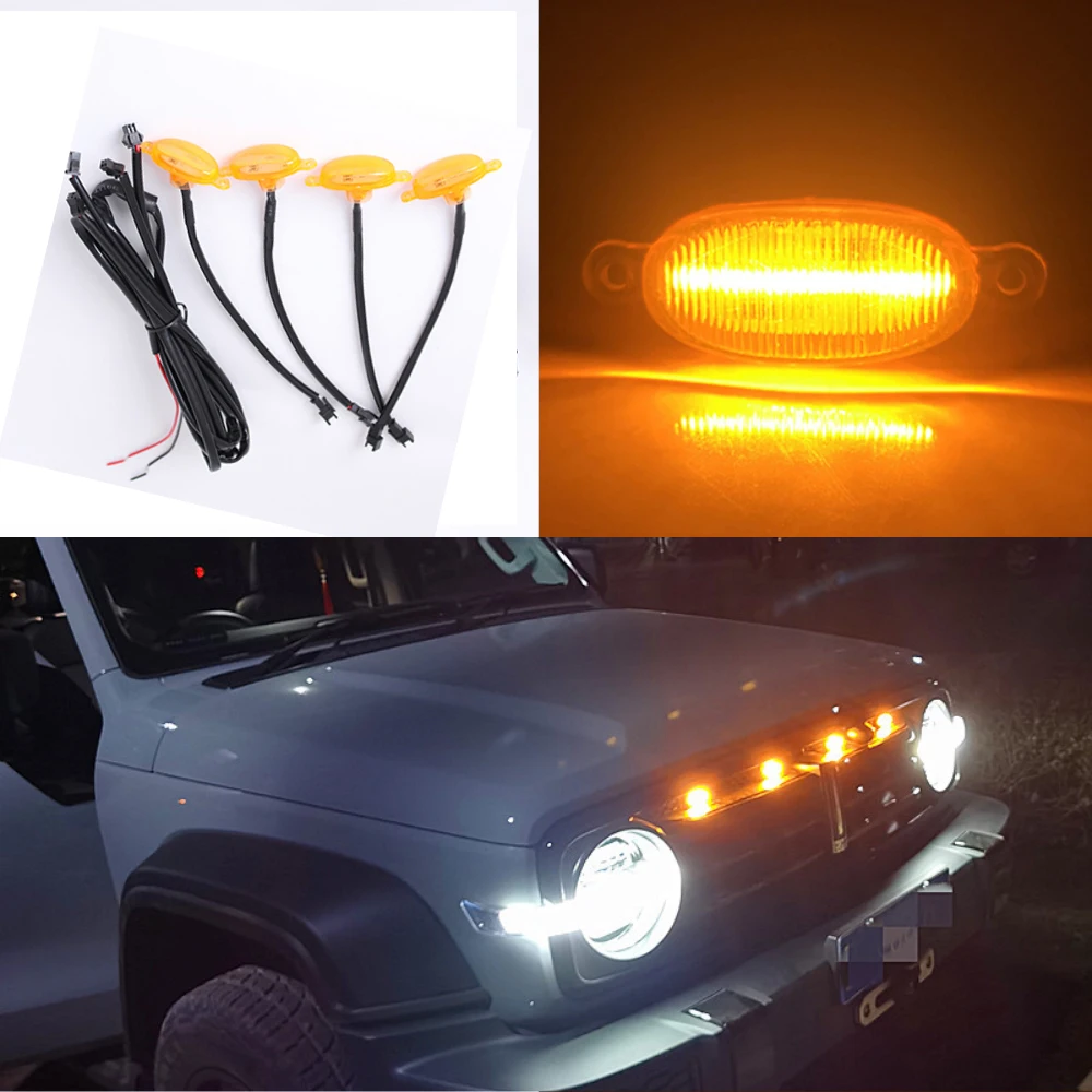 One Set (4pcs) Yellow LED Universal DRL Front Grille Daytime Running Light Decal Lamp