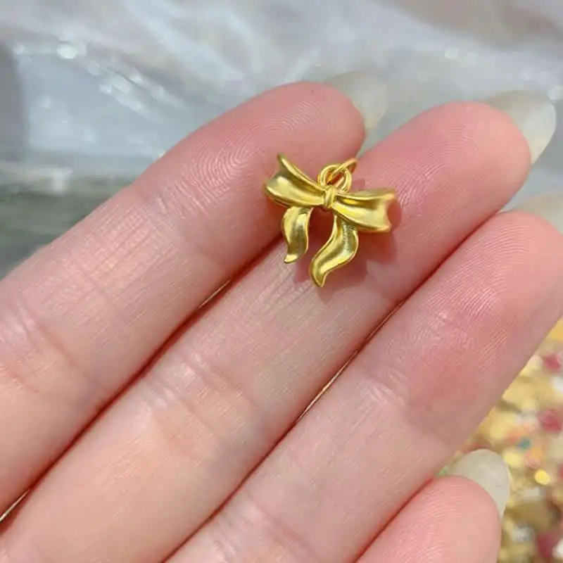 

New 3D Gold Bow Pendant Women 24K Yellow Gold Necklace Pendant 1pcs