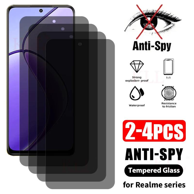 2-4pcs Anti-spy Privacy Glass For Realme 12 12X 11 11X 10T 10S 9 Pro Plus Screen Protector Realme GT Neo 5 SE 3T GT5 GT3 GT2 Pro