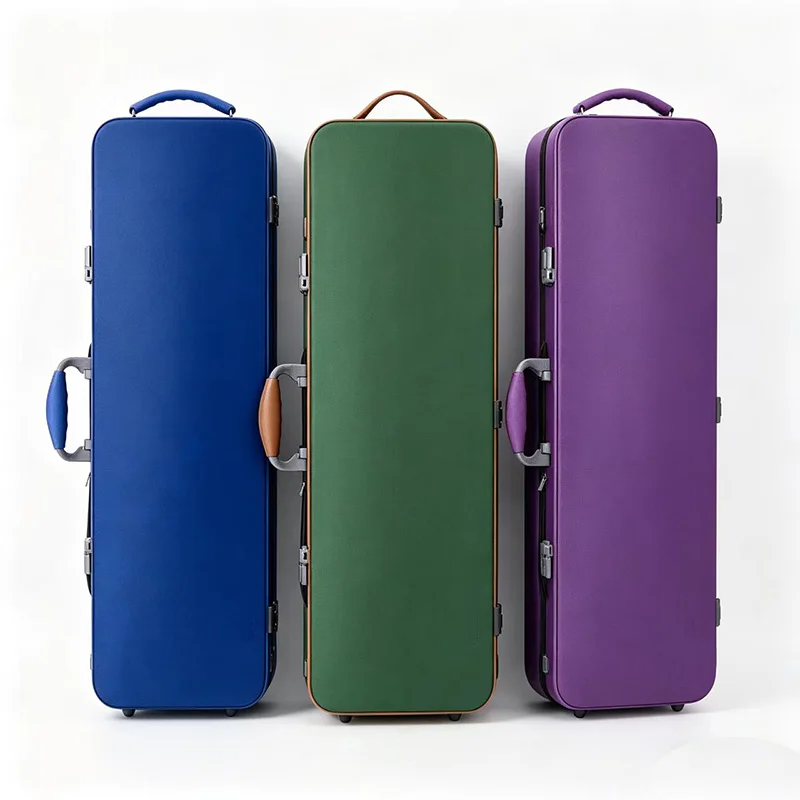 Estuche cuadrado para violín 4/4 3/4 de fibra de carbono 100% de nivel maestro, con tacto de piel y bolsa para partituras, desmontable y con capacidad para 4 arcos.