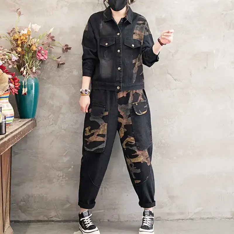 

Женский ковбойский комплект из двух предметов в стиле ретро с длинными рукавами, женский джинсовый костюм, осенний женский модный короткий джинсовый наряд