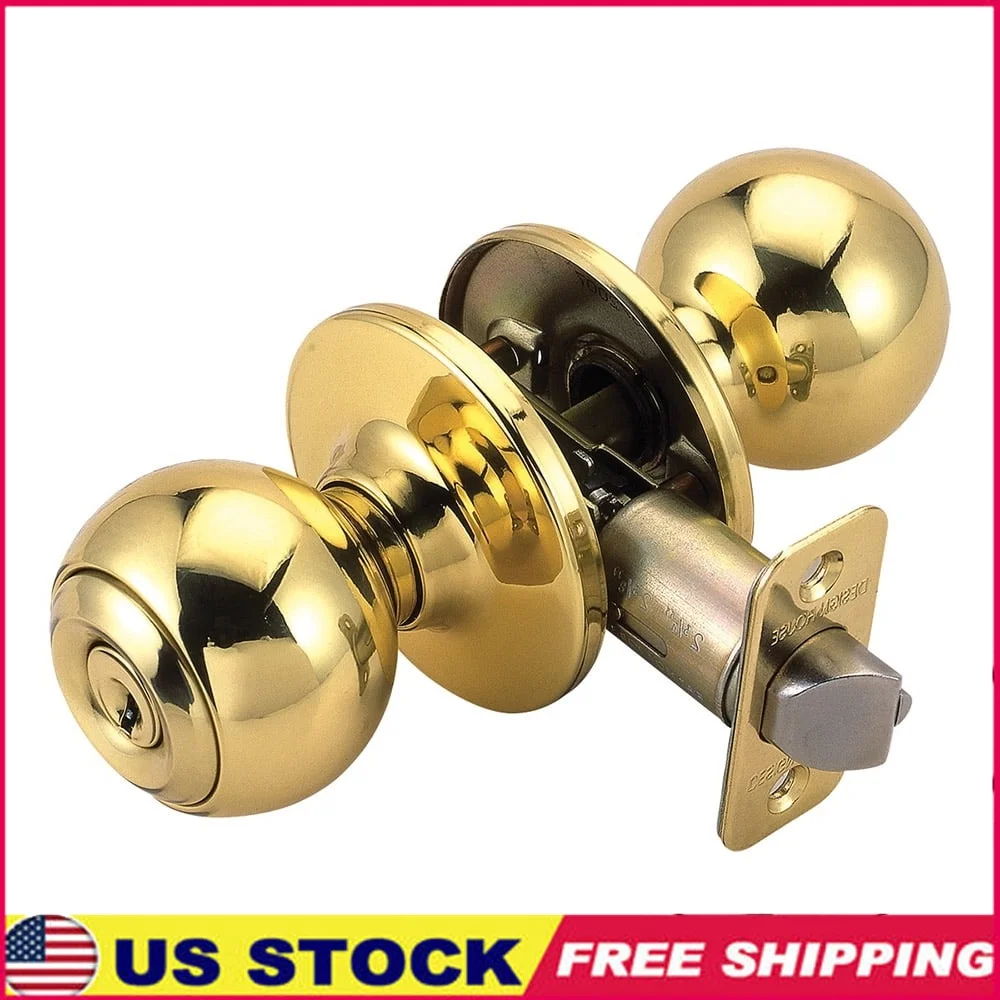 

Polished Brass Ball Keyed Entry Door Knob ANSI Grade-3 Security Lock Left Right Hand Compatible Residential Use