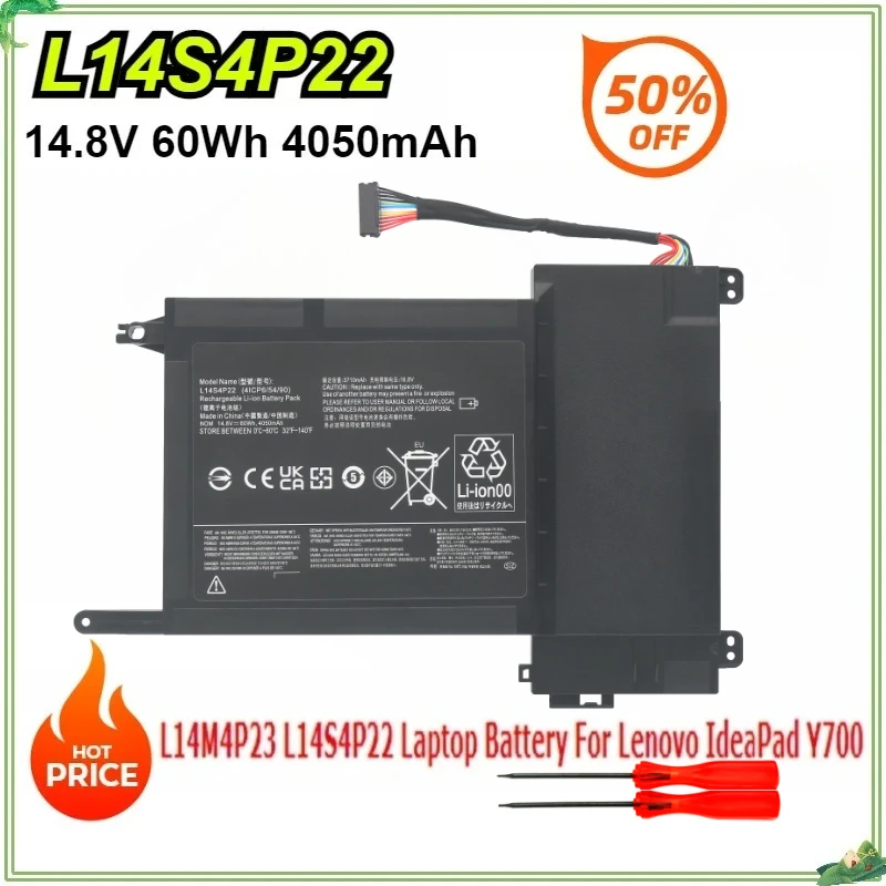 

New L14M4P23 L14S4P22 Laptop Battery for Lenovo IdeaPad Y700 Y701 Y700-17iSK Y700-15ISK 5B10H22084 14.8V 60Wh 4050mAh