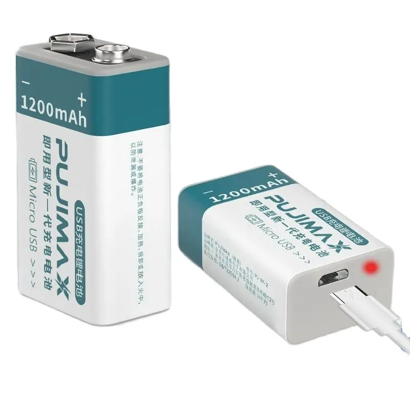 9V Rechargeable Battery 1200mA USB Charging