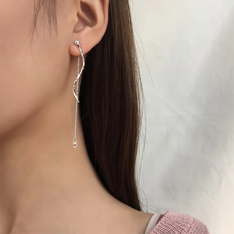 VOQ Simple Wavy Line Fringe Pendant Zircon Earrings for Female Super Fairy Chic Student Girl Party Wedding Jewelry Accessories