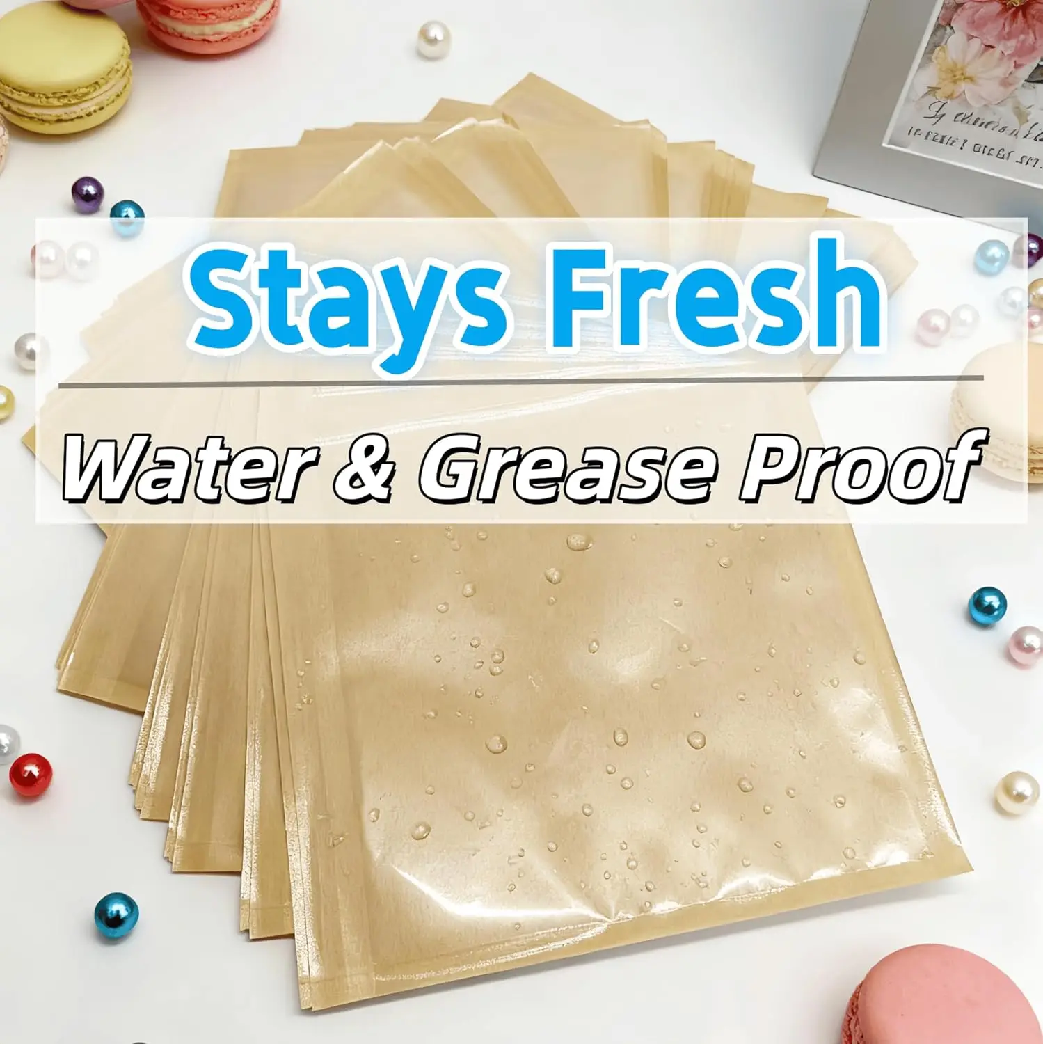 ถุงคุกกี้ขนาด 7.1x7.5 นิ้ว พร้อมหน้าต่างและสติกเกอร์ 100 แพ็ค ถุงกระดาษสีน้ำตาลสำหรับเบเกอรี่ ทนน้ำมัน ปิดผนึกได้ สำหรับใส่ขนมปัง