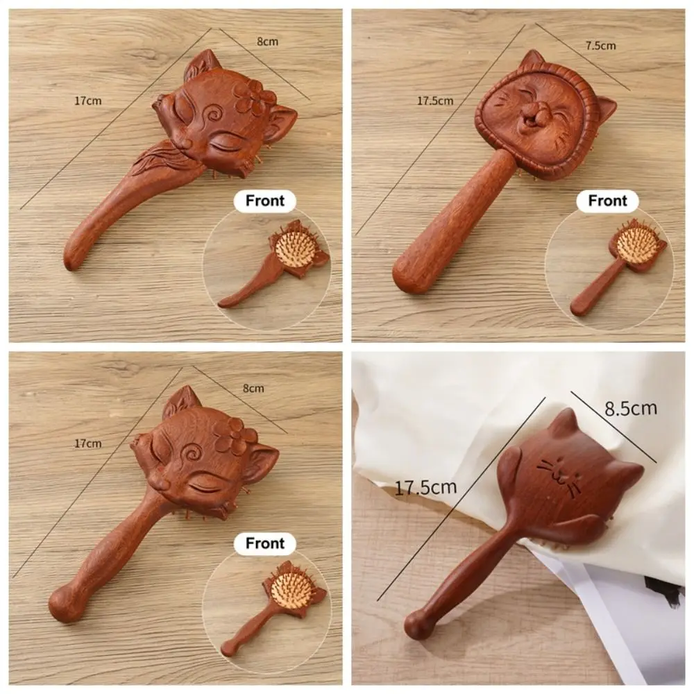 New Fox Cat Shape Sandalwood Hair Comb Anti Static Relieve Scalp Airbag Comb Air Cushion Portable Massage Comb Hair Care