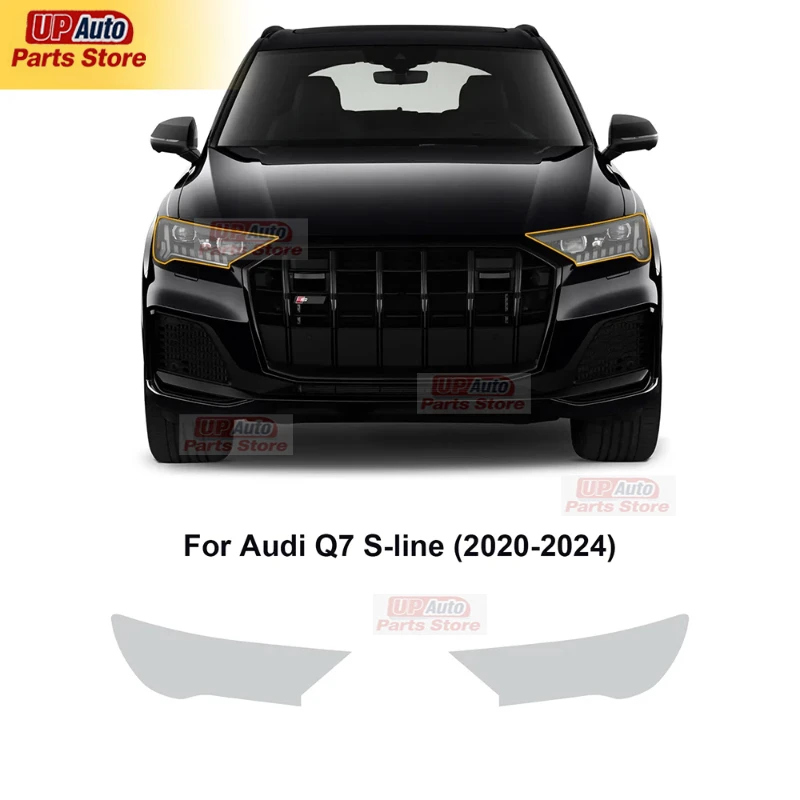 

2 Pcs Car Headlight Protective Film Transparent Black TPU Sticker for Audi Q7 S Line 2020-2024 Headlight Rearview Accessories