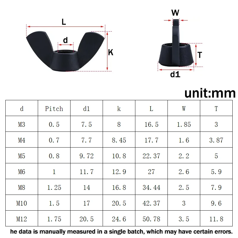 Nylon Wing Nut Plastic Butterfly Nut M3 M4 M5 M6 M8 M10 M12 White Black PA66 Hand Twist Thumb Nut Screw for Equipment Bracket