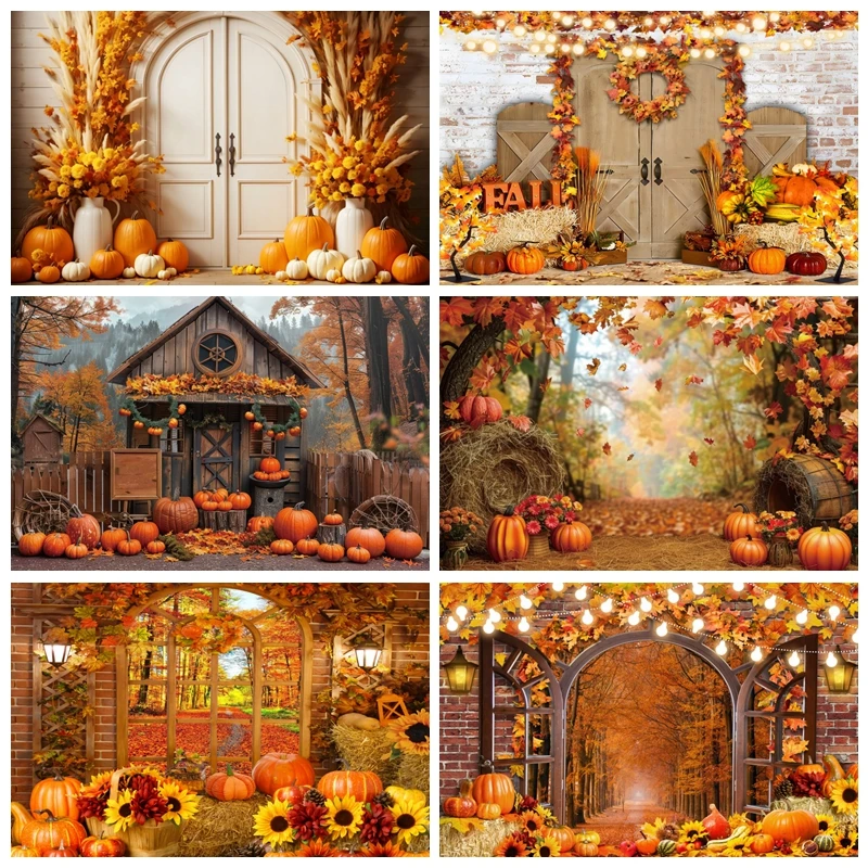 

Harvest Autumn Backdrop Pumpkins Baby Shower Birthday Fall Party Decor Background Portrait Photographic Props For Photo Studio