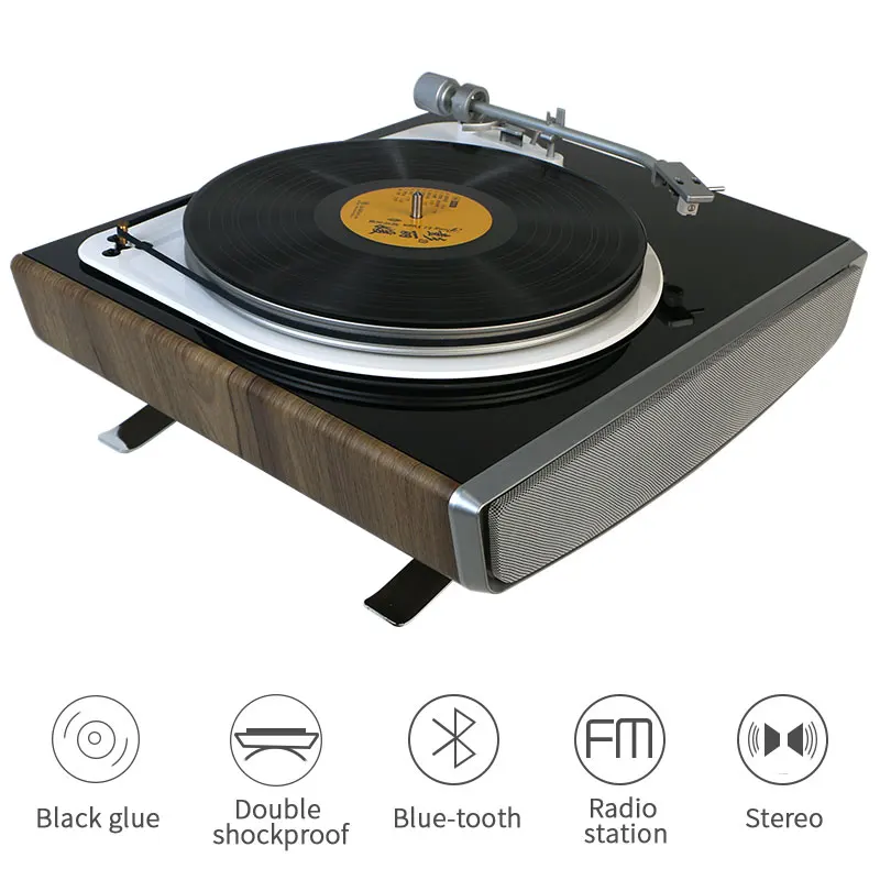 

End Modern Wooden Hifi Retro 3 Speed Record Player W/FM Radio/Blue-tooth and Built-in Stereo Speaker
