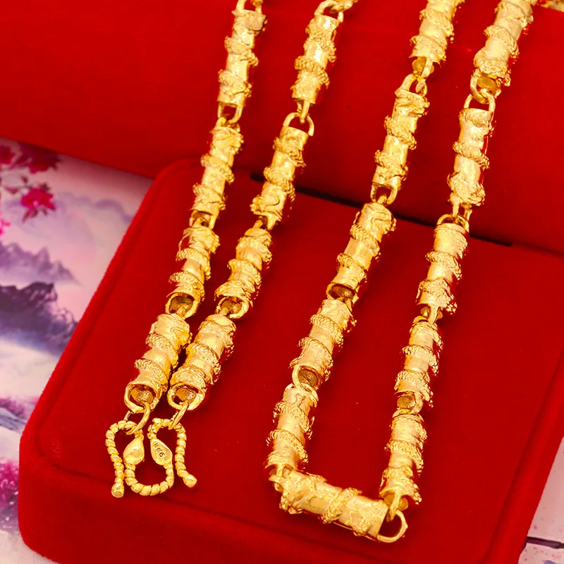 

Роскошное мужское ожерелье из чистого золота 24K 9999 пробы с круглыми бусинами в виде дракона, толщина 8 мм