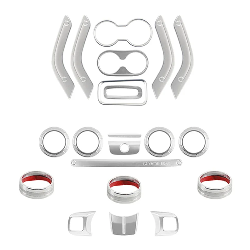 

21Pcs Interior Decoration Kit Trim Cover For Jeep Wrangler JK 2007-2017 Car Silver