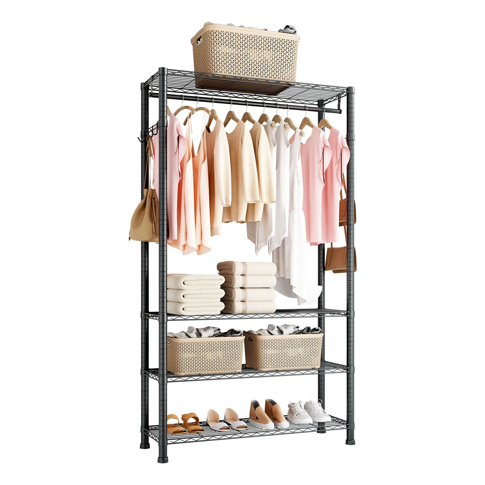 VEVOR Clothing Garment Rack 3/4 Adjustable Tiers with Carbon Steel 450/500 lbs Closet Wardrobe for Bedroom Clothing Store