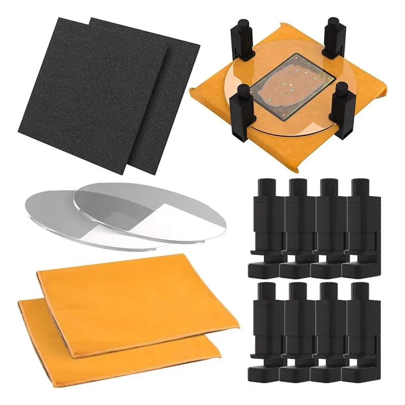2025 Trend Card Flattening Kit 14Pcs Trading Card Accessory Set 8 Clamps 2 Acrylic Discs 2 Yellow Towels 2 EVA Shaping Foam