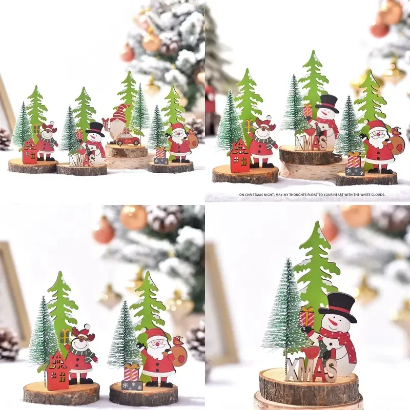 for New Year Christmas Decorations Wooden Cedar Santa Elk Holiday Ornaments Tree Shape