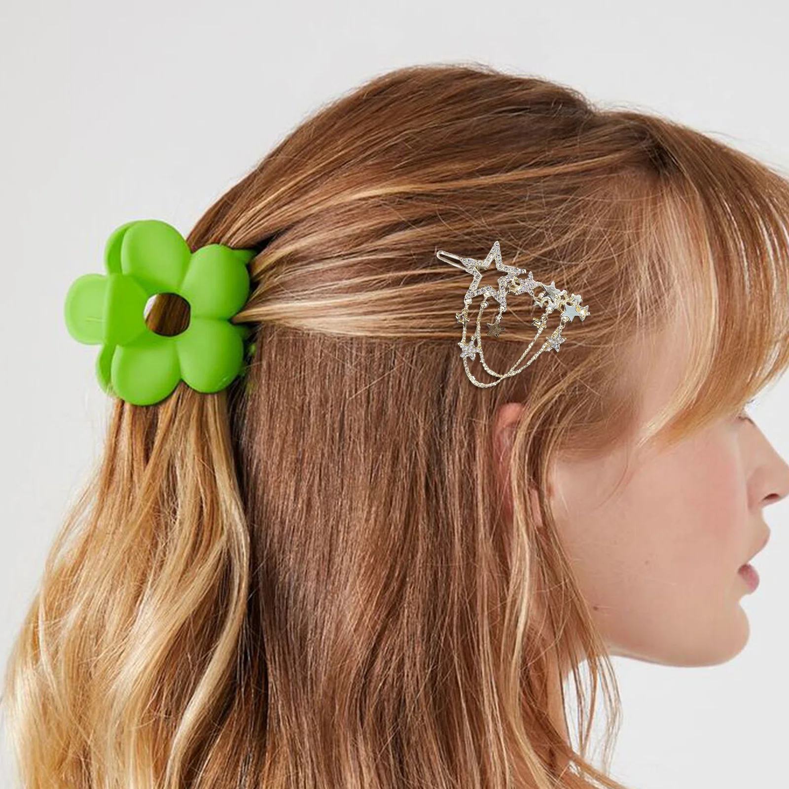 

2pcs Stars Tassels Barrette Rhinestone Side Clip Hair Decor Hairpin Stylish Hair Accessory For Daily Party Wedding