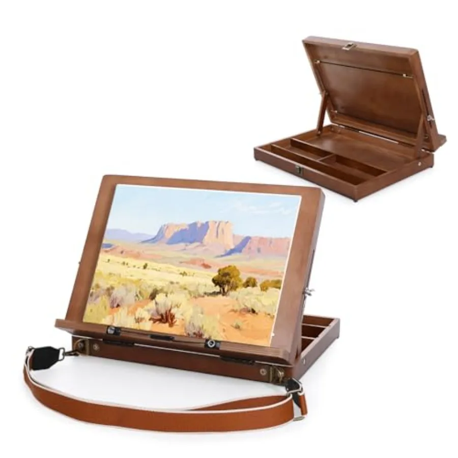 

A3 Tabletop Easel for Painting with Page Clips and Strap Desktop Art Easel Adjustable from 0 to 90 Ideal for Indoor Outdoor Use