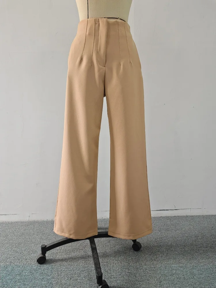 Damen High-Waist Weite Hosen Elegante Maßgeschneiderte Gerade Hosen Büro-Arbeitshosen Lässige Unterteile Bequeme Anzughosen – Detail 5