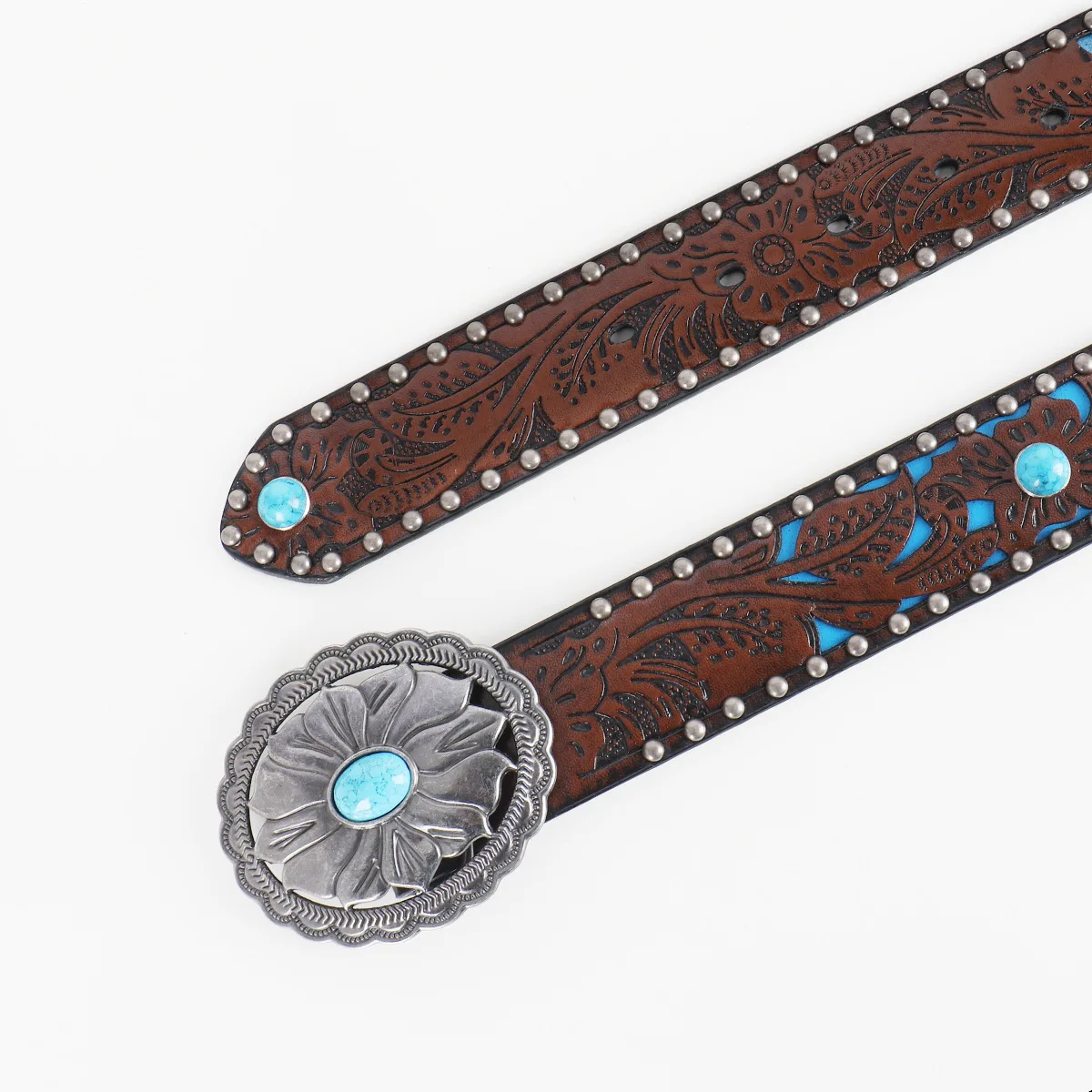 Bohemian Hollow Out Embossed Print PU Leather Waist Belts Women 112Cm Plus Size Curving Buckle Jeans Belts Rivet Punk Cinturon