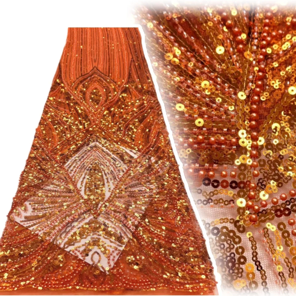 

Французская кружевная ткань с блестками и бисером, высокое качество, 5 ярдов, роскошная африканская кружевная ткань, нигерийское свадебное платье для женщин CC1122