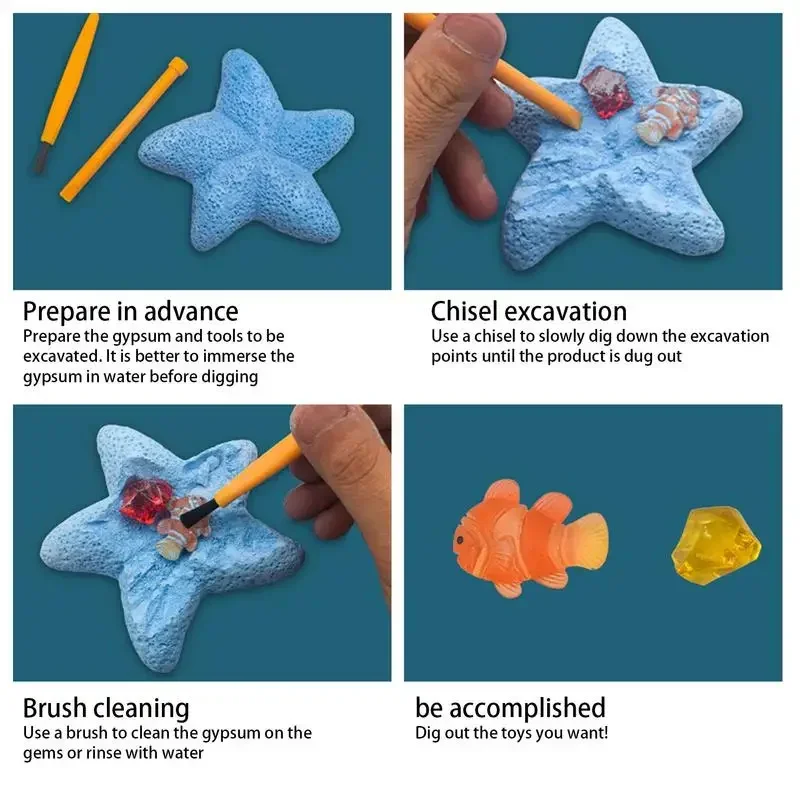 Archaeological excavation puzzle toy starfish marine life dinosaur fossil gemstone excavation kit includes 12 real gemstones