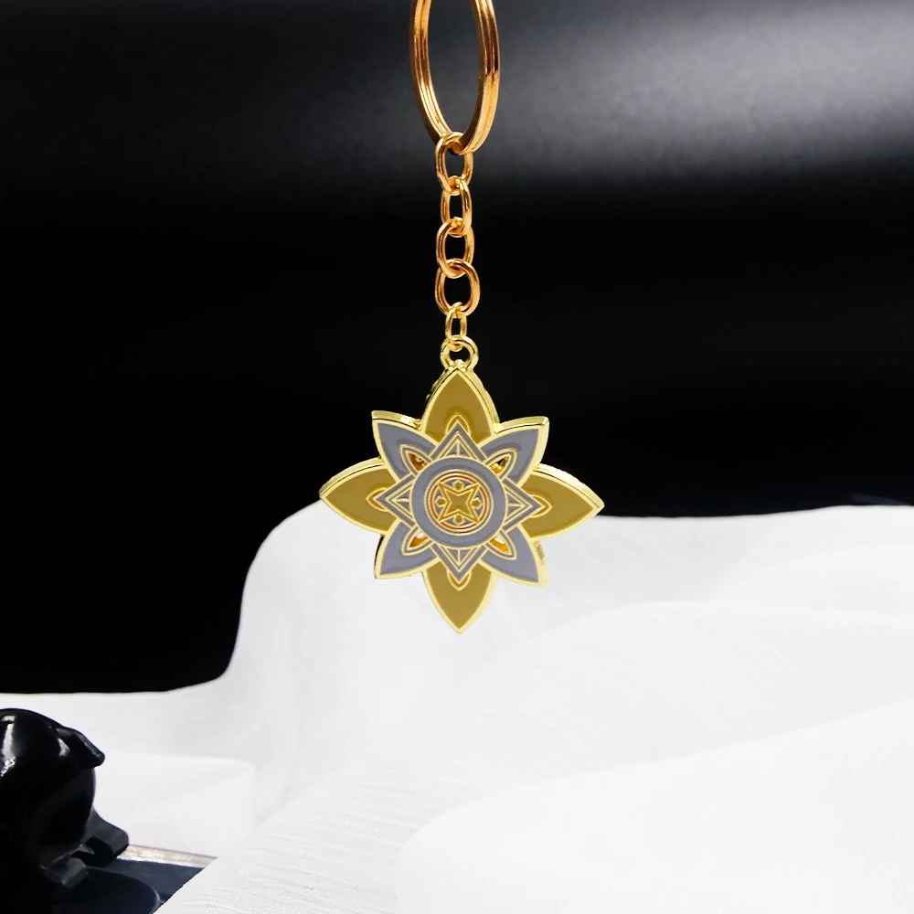 Genshin Impact Account Albedo Solar Isotoma Keychain Geo Flower Pendant Keyring for Women Men Jewelry