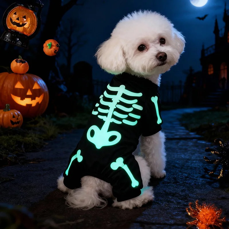 Halloween Full Body Skeleton Dog Jumpsuit Glow Print Tear-Resistant Polyester Form-Fitting Design for Trick-or-Treat Night Walk Halloween Cosplay Event Small Puppy Owners pet halloween costume dog costume cat halloween
