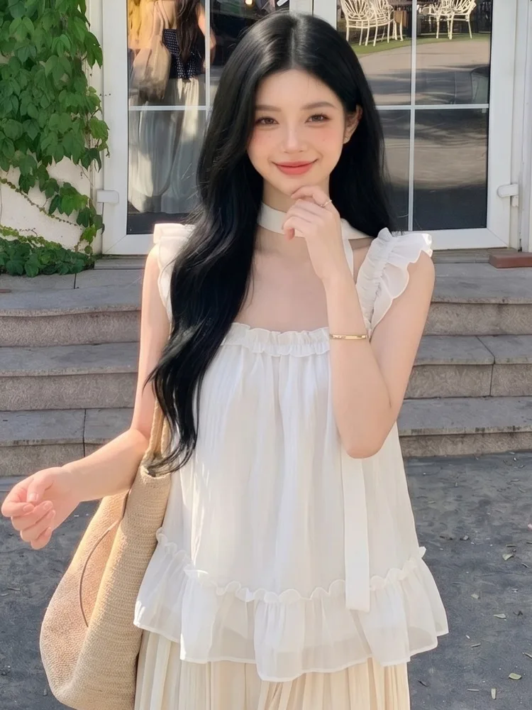 

Sweet Style Versatile Wooden Strap Vest Women's Summer New Design Loose Slimming Top Flowing Sash Elegant Fashionable