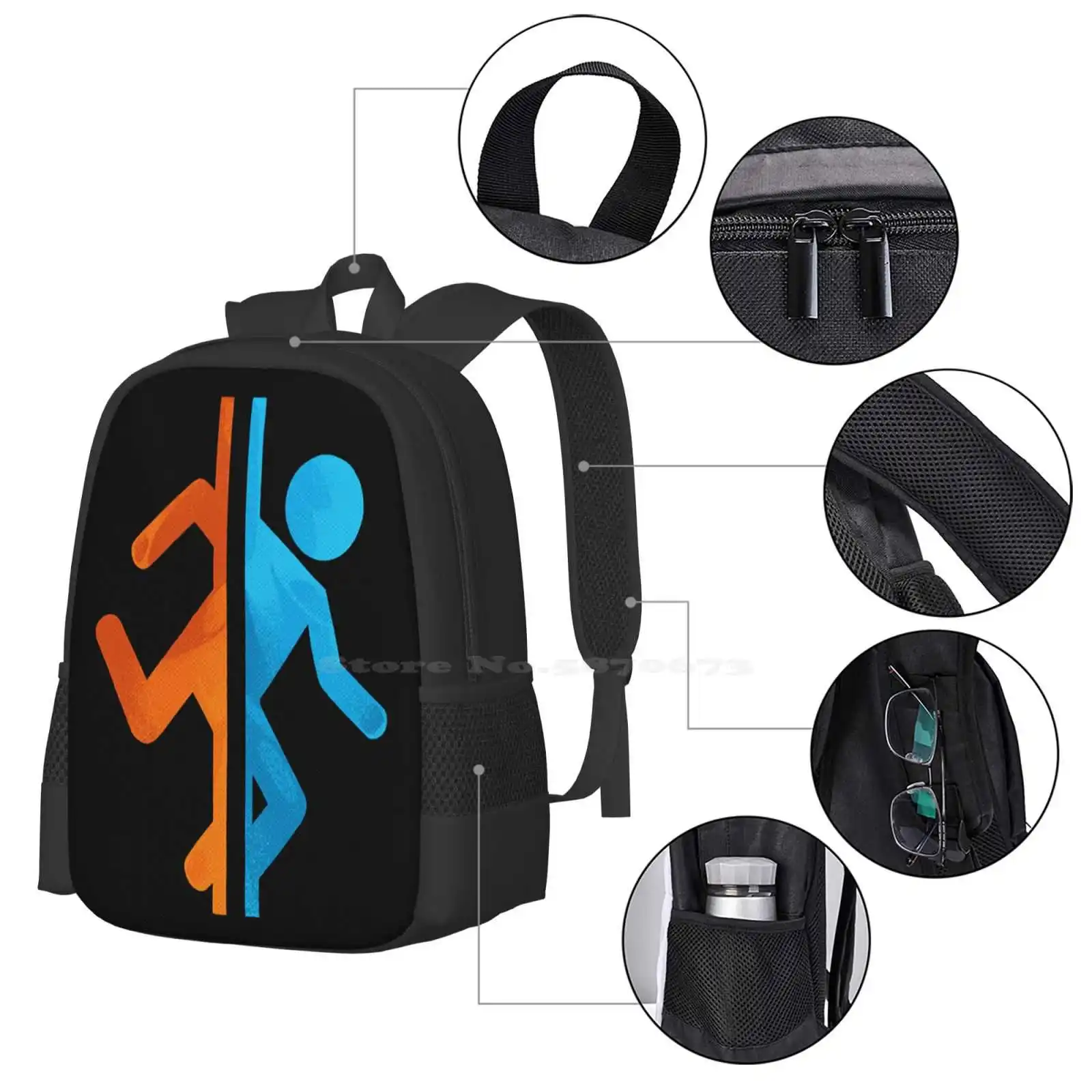 Portal Hot Sale Backpack Fashion Bags Game Valve Cave Johnson Portal 2 Gaming Aperture Wheatley