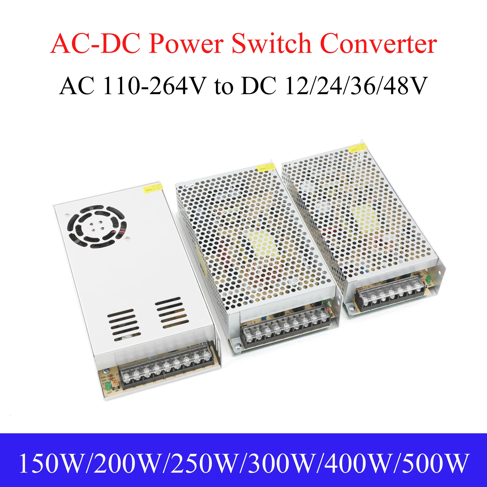 

Switching Power Supply Lighting Transformer 150W-500W AC110-264V to DC12V/24V Power Switch Adapter for LED Strip Lights