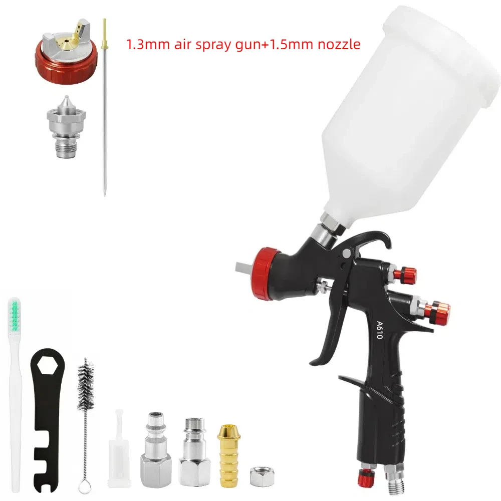 LVLP A610 Spray Gun 1.3/1.5/1.7/2.0mm Nozzle Kit 600cc Gravity Cup Pneumatic Automotive Paint Gun for Car Primer Furniture DIY