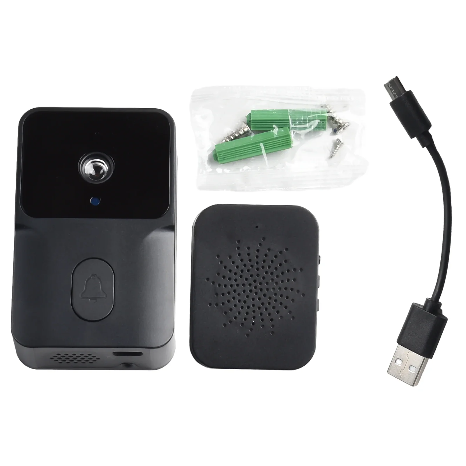 Black Wireless WiFi Smart Video Doorbell with Remote Control Cloud Storage 2 Way Voice Intercom Long Battery Life