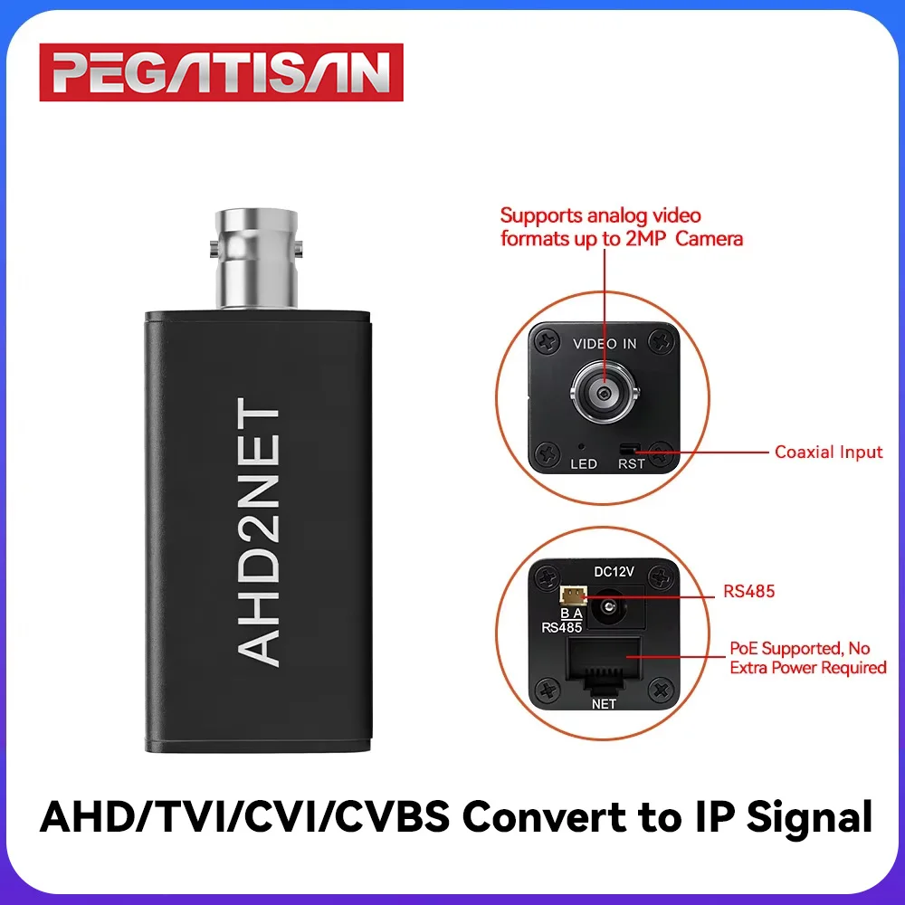 AHD2NET 1080P Analog Camera to IP Camera Converter CVBS/TVI/AHD/CVI Signal , ONVIF Protocol, RJ45 Output For NVR Support POE