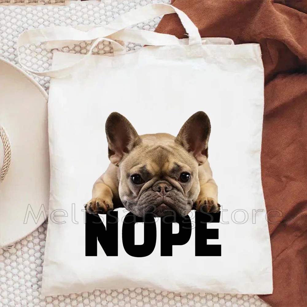 Funny Dachshund Dog Cute Heart English Bulldog Nope French Bulldog Gift Canvas Shoulder Tote Bag Cotton Shopper Shopping Handbag