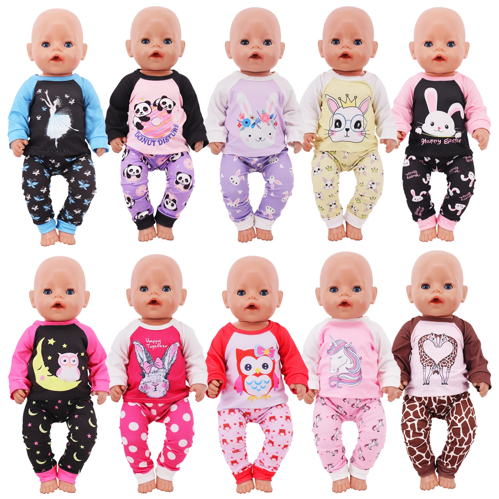 Handmade Crew Neck Pajamas For 18Inch American Doll Accessory Girl 43 cm Baby Born Clothes 43 cm Doll Accessories Our Generation