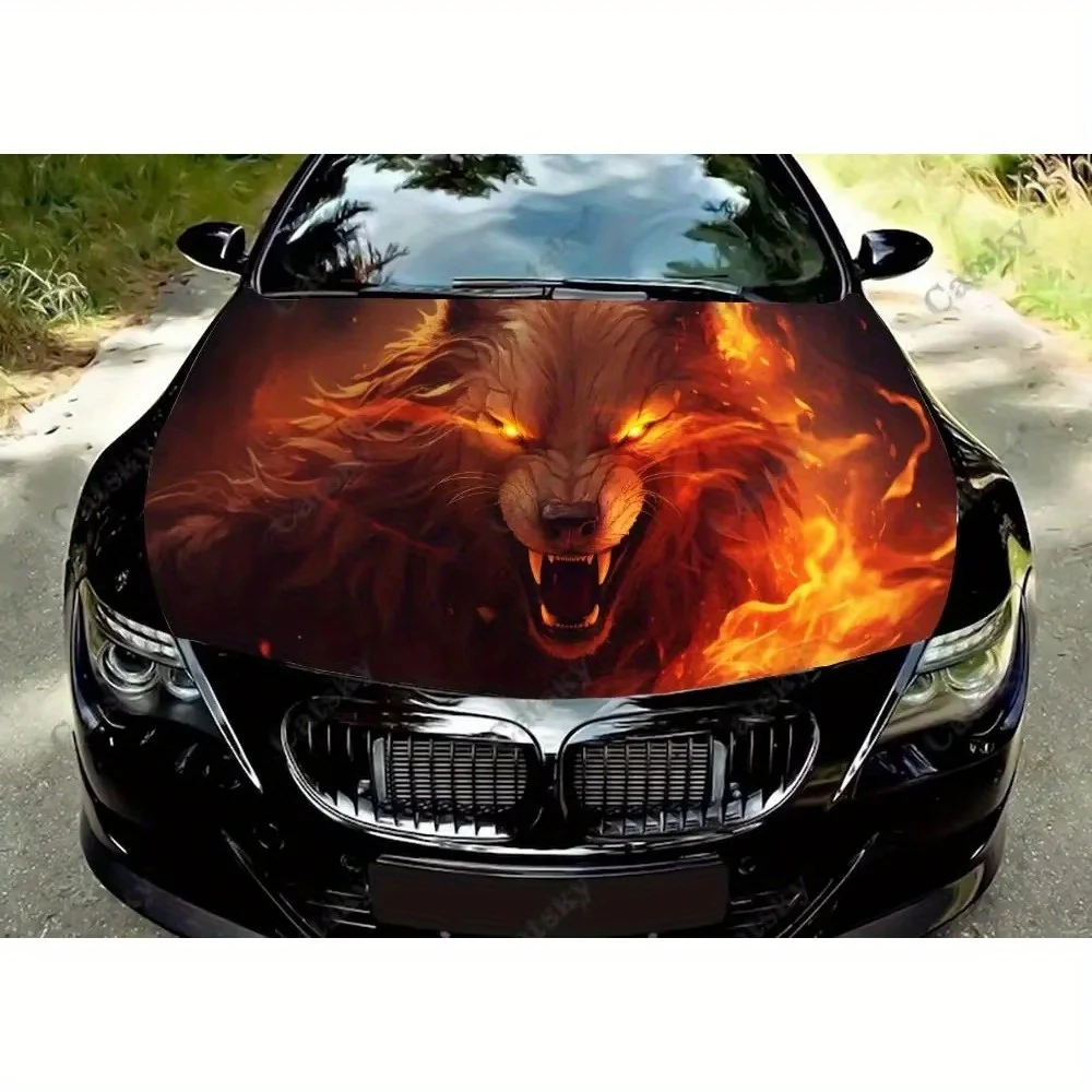 

Свирепый мистический огненный волк, фэнтезийный капот автомобиля, виниловые наклейки, виниловая пленка, крышка двигателя, наклейка, наклейка на автомобильные аксессуары