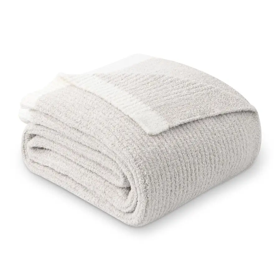 

Ultra Soft Ribbed Throw Blanket for Couch 50x60 Inches Luxurious Super Cozy Fluffy Microfiber Blanket Plush Warm Reversible Thro
