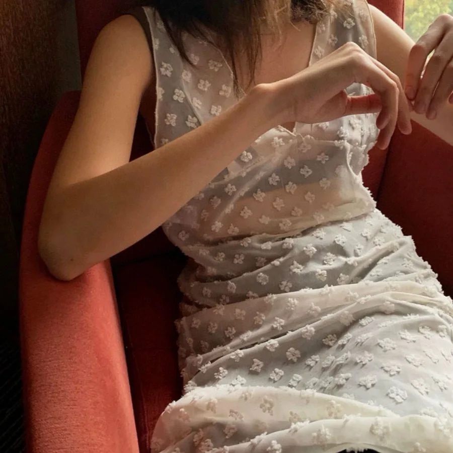 Breathe Flowers Dot Lace Chiffon Abbigliamento sovrapposto trasparente Gilet con scollo a V Dr Ele Gonna a trapezio Sle per le giovani ragazze Estate...